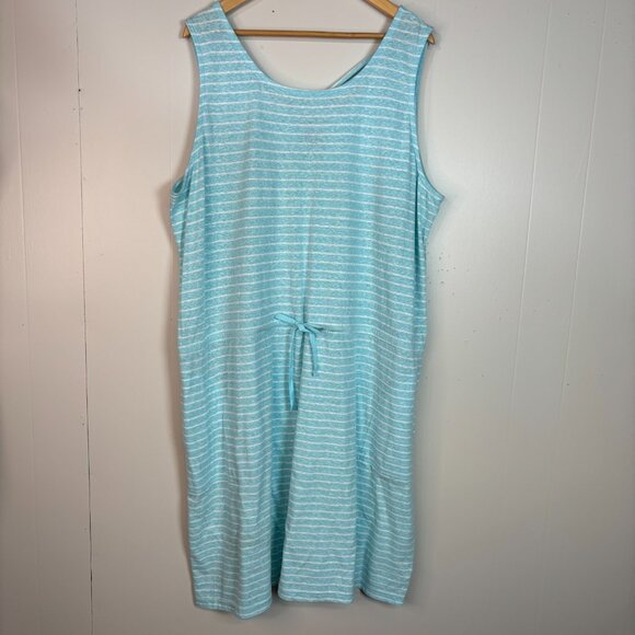 Talbots Dress 3X Blue Striped Sleeveless Cotton Blend Drawstring Waist - Picture 1 of 11